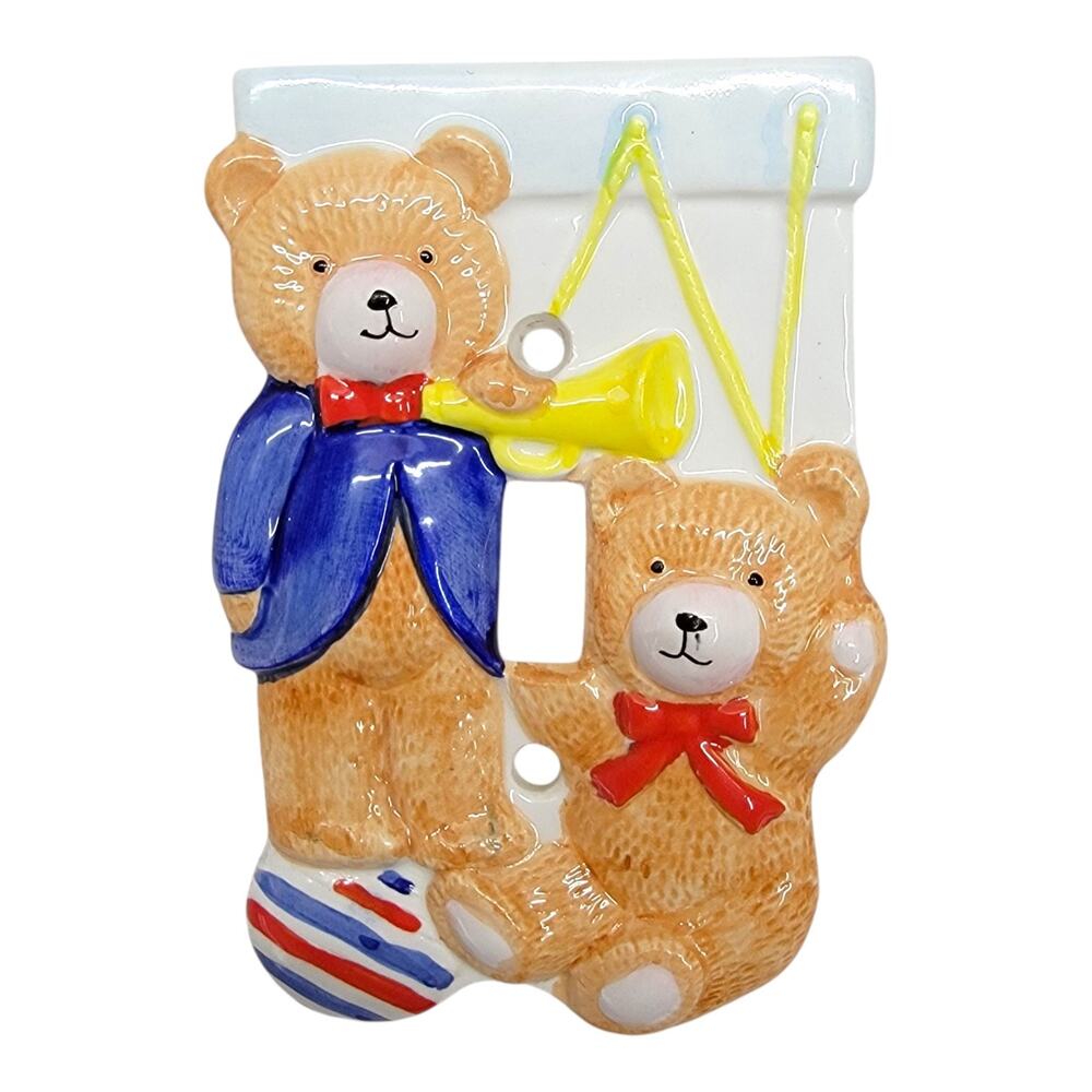 Vintage Takahashi Japan Ceramic Teddy Bear Light Switch Plate Cover 3D Nursery